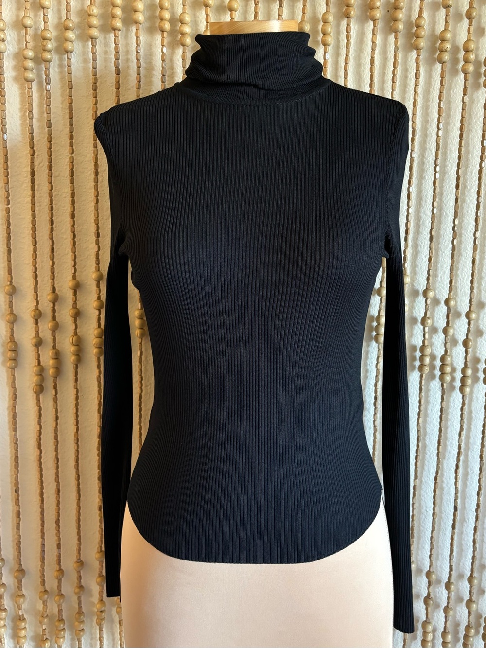 Zara Black Ribbed Stretch Turtleneck Long-Sleeve Top Classic Minimalist Goth Sm